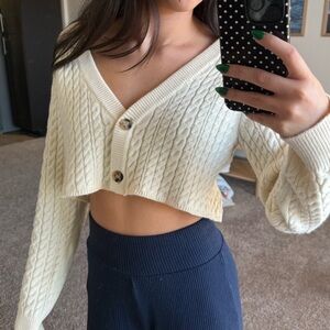 Cream Cable Knit Cropped Cardigan